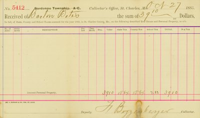 Taxes assessed for the year 1885 in St. Charles County by Frank Bizzenberger